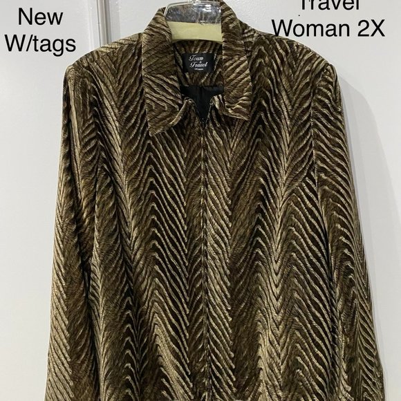 Town & Travel Zip Front Chinchilla Look Animal Print Jacket! Size 2X - Picture 1 of 1